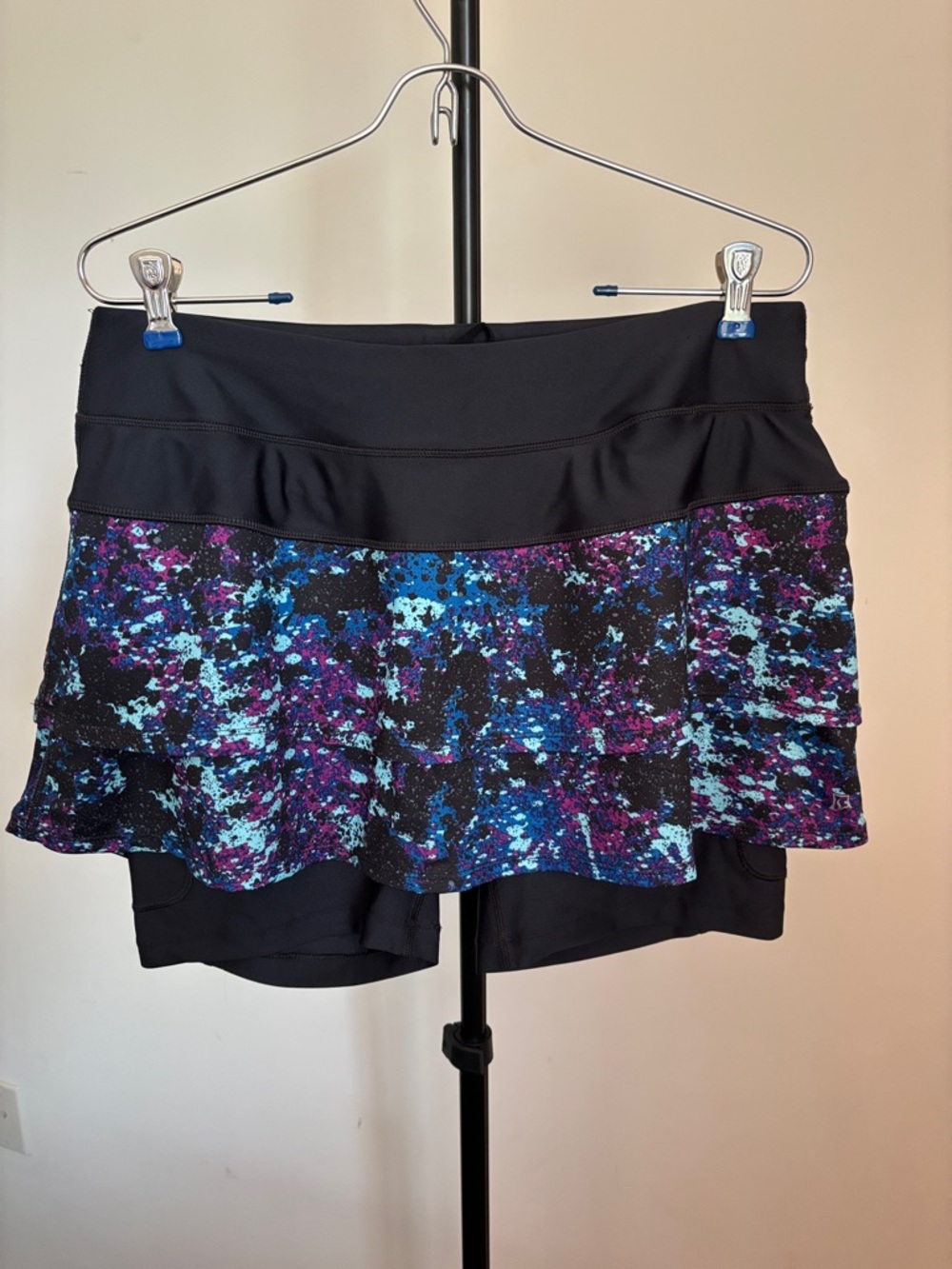 SkirtSports Black Skort with Blue and Purple Splatter
